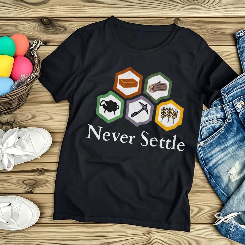 Board Game Catan - Never Settle Catan 셔츠 빈티지 Settlers