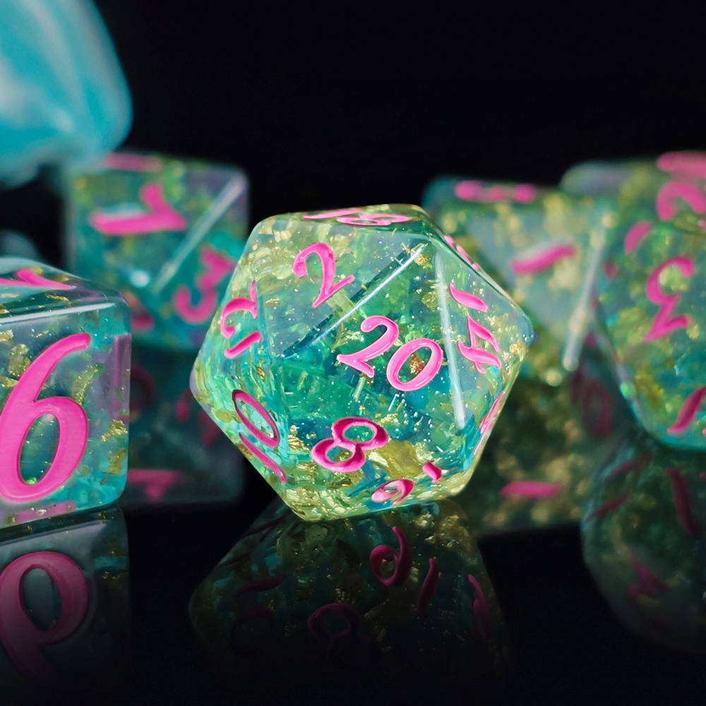 7개 세트 반짝이는 호일 내장 레진 주사위 세트 DND - Board Game Arena 리뷰 및 가격