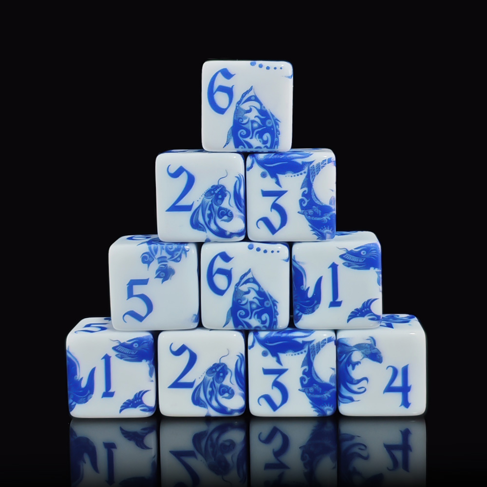 12개 블루 앤 화이트 도자기 잉어 모양 D6 주사위, - Board Game Arena 리뷰 및 가격